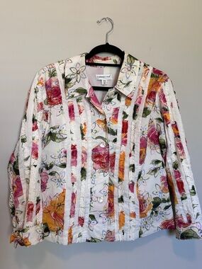 Embroidered Coldwater Creek White Floral Button-Up Shacket